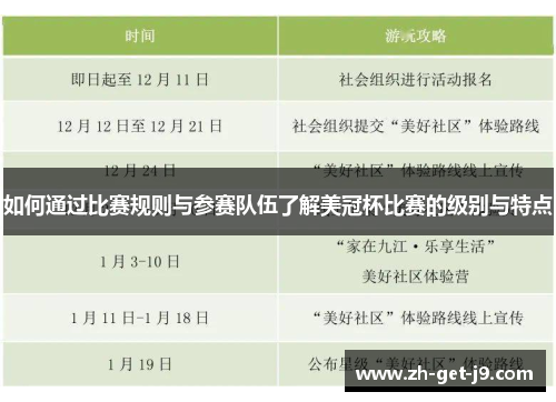 如何通过比赛规则与参赛队伍了解美冠杯比赛的级别与特点