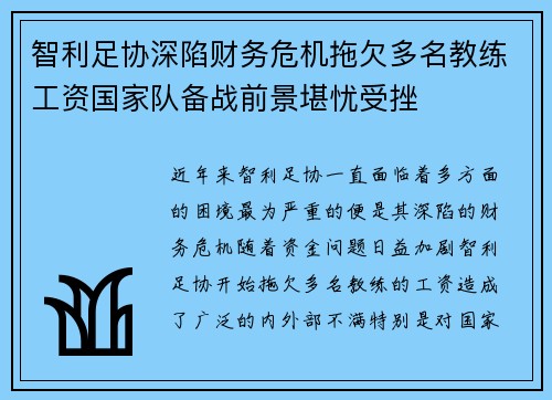 智利足协深陷财务危机拖欠多名教练工资国家队备战前景堪忧受挫
